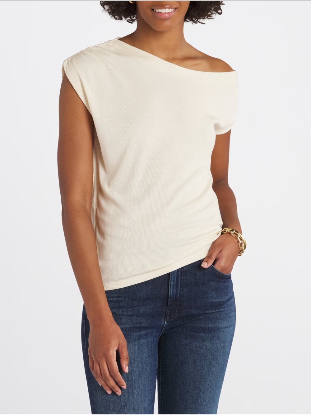 Threads 4 Thought One-Shoulder Tank in Cream